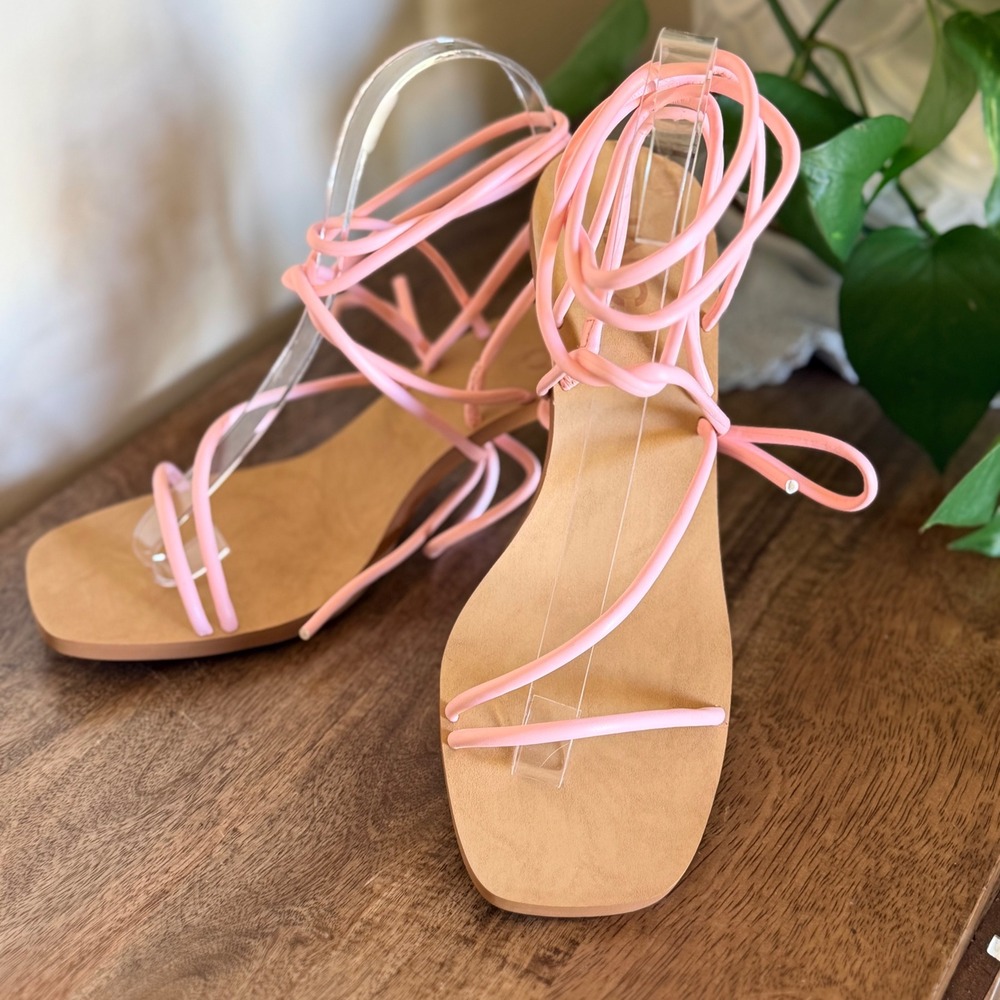 INC Chedel Pink Lace Up Sandal Women 8.5 Ball Heel Square Toe Strappy Barbiecore